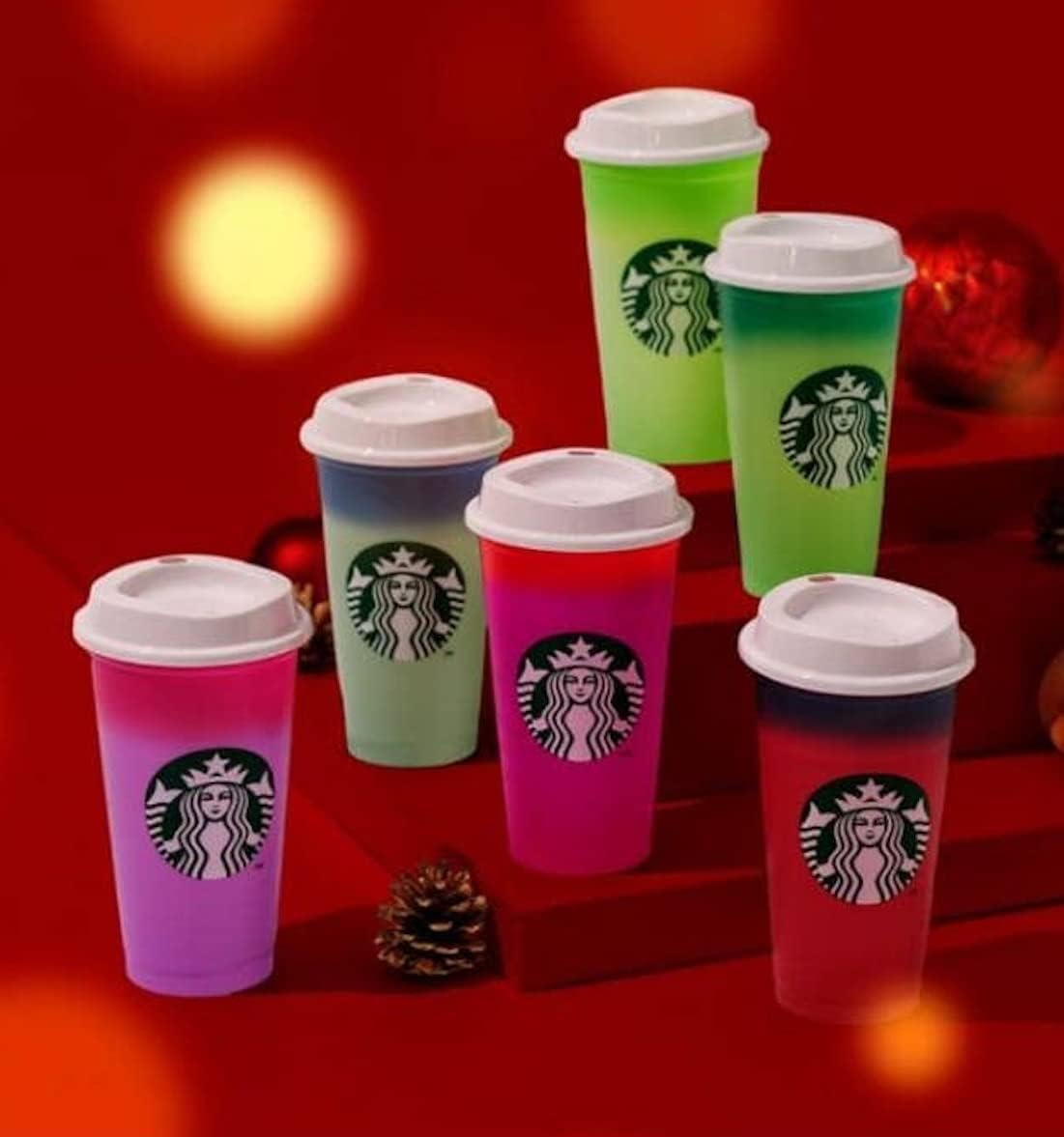 Starbucks Holiday 2021 Color Changing Reusable Hot Cups with Lids